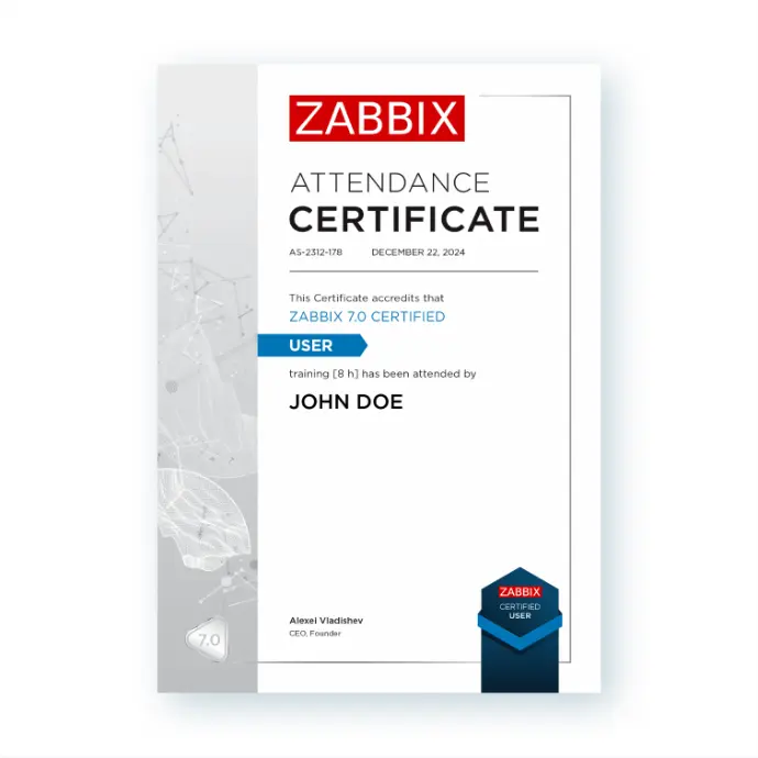 Zabbix Certified User Certificate